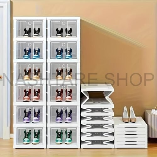 kf-S7f012083f5904aaab3677911aa483050S-1pc-Collapsible-Shoe-Box-Organizer-No-Assembly-Required-Versatile-Sneaker-Storage-Solution-Perfect-for-Home-Organization Shoe Box Organizer | منظم صندوق الأحذية