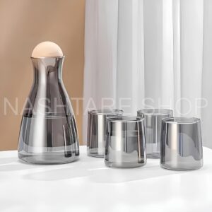 Classic Glass Water Set with Cork Lid | طقم أكواب زجاجية مع إبريق وغطاء خشب