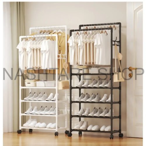 Metal Clothing Hanger with Fabric Shelf | علاقة ملابس حديد مع رف قماش