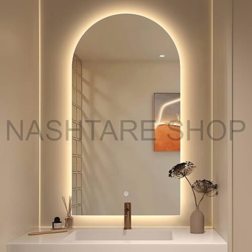 Half-Circle Half-Rectangle Mirror With Led Background | مرآة نصف دائرية نصف مستطيلة مع إضاءة خلفية