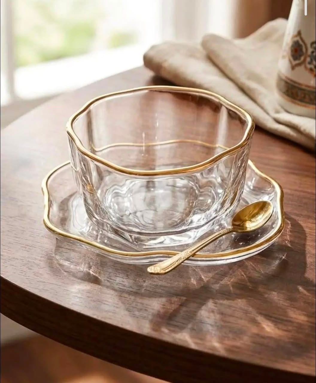 Glassware Bowl and saucer | طقم وعاء زجاجي مع صحن - Image 2