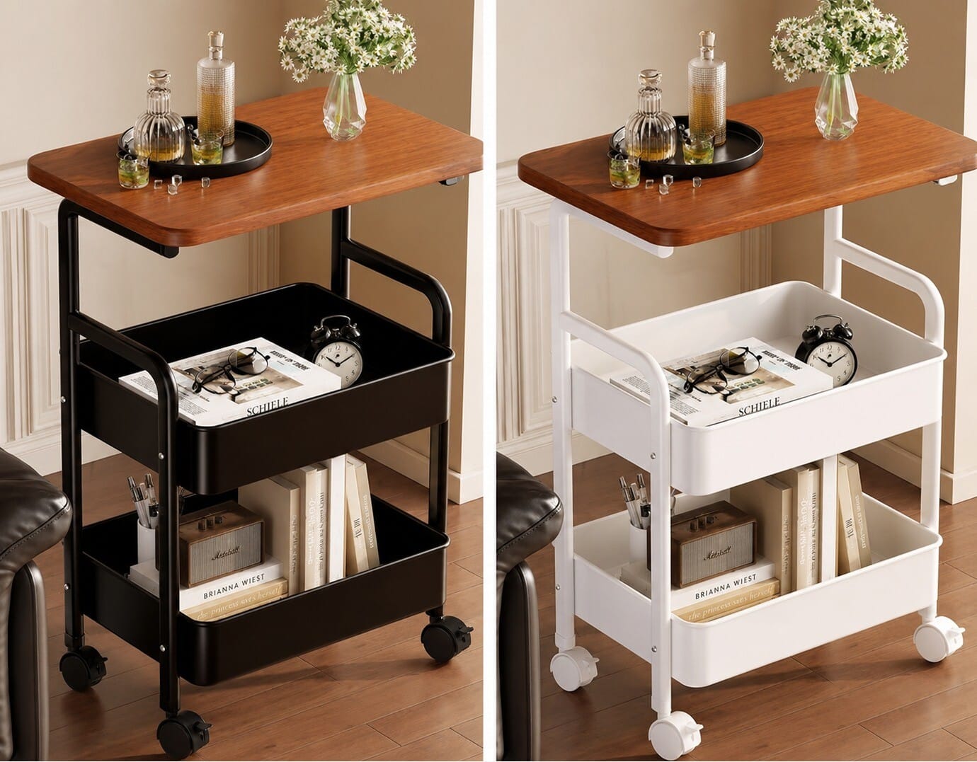Wooden Storage Trolley with 2 Shelves | عربة تخزين خشبية ذات رفّين