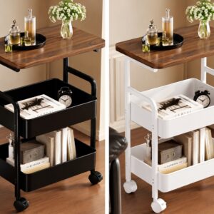 Wooden Storage Trolley with 2 Shelves | عربة تخزين خشبية ذات رفّين