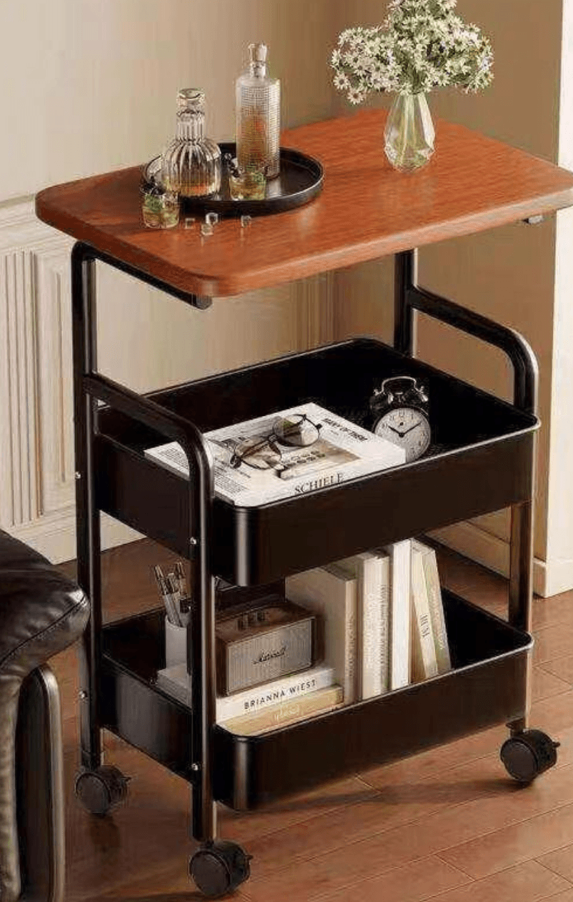 Wooden Storage Trolley with 2 Shelves | عربة تخزين خشبية ذات رفّين