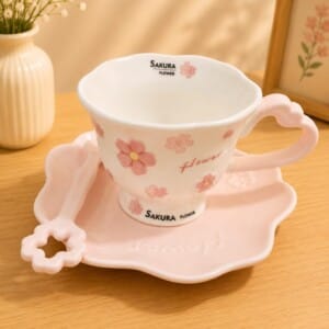 Elegant Cup Set with Saucer & Spoon | طقم كوب أنيق مع صحن وملعقة